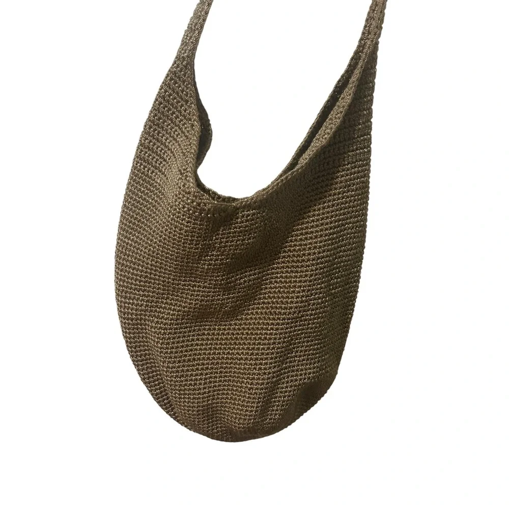 The Sak Crochet Hobo Bag Taupe Brown Knit Slouchy Shoulder Bag Bohemian Boho
